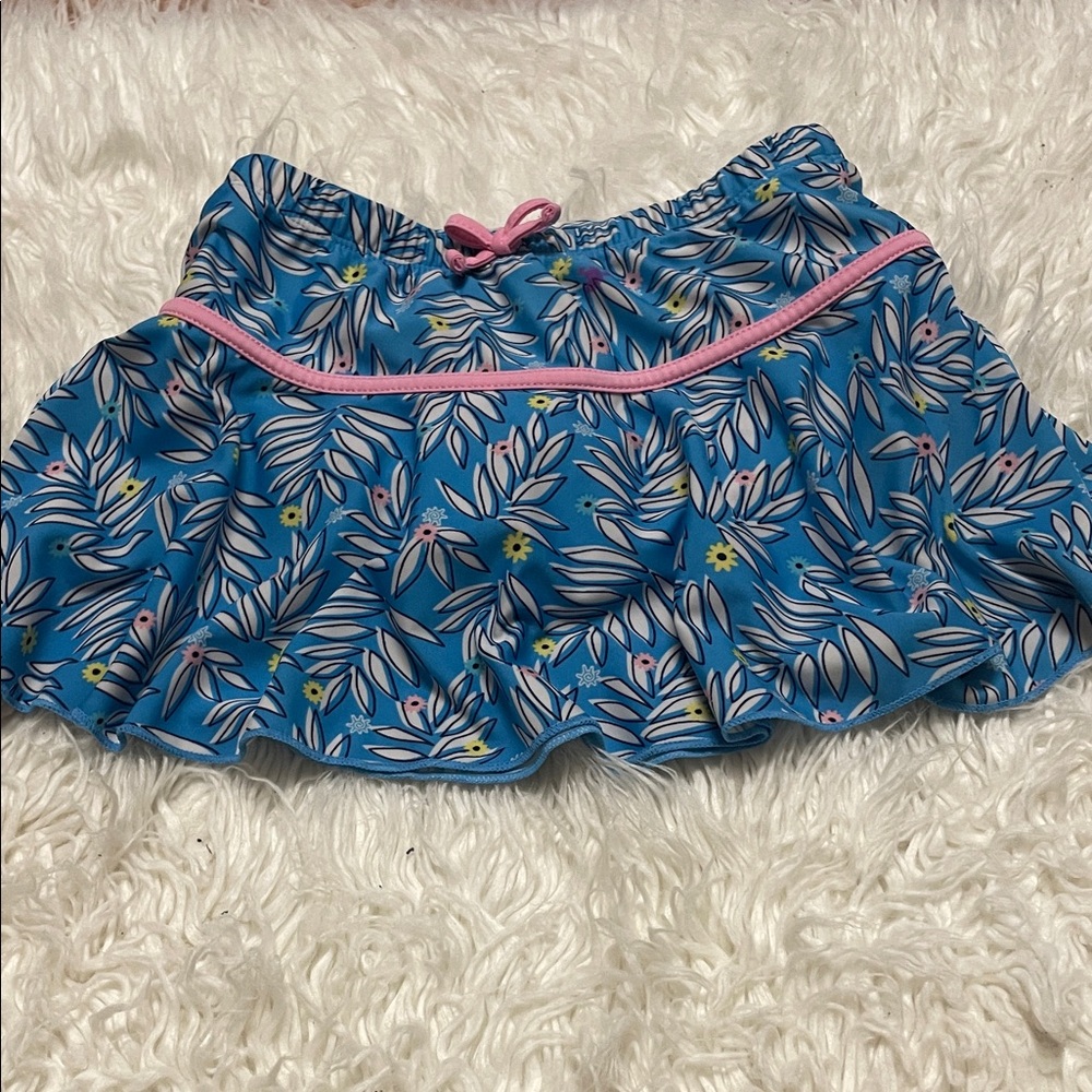 Blue Floral Skirt with Pink Trim( size: 7)